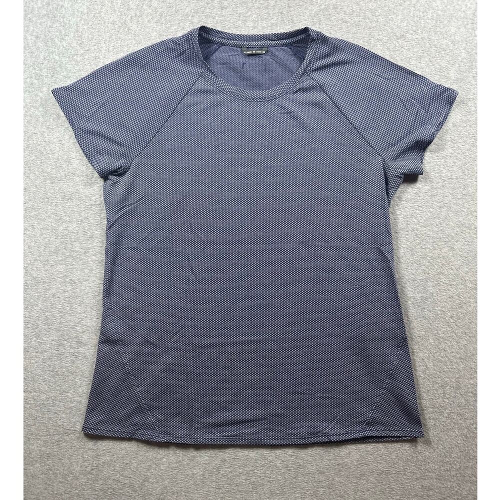Oiselle Flyout T-Shirt Women's Size 08 Gray/Blue Micro-Striped Short Sleeve